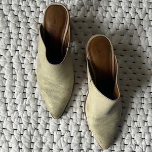 White leather Frye mules
